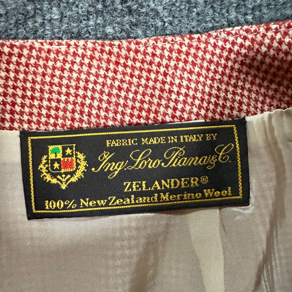 Loro Piana Brooks Brothers Wool Houndstooth Skirt Red White Zelander Merino 12 - Picture 3 of 10
